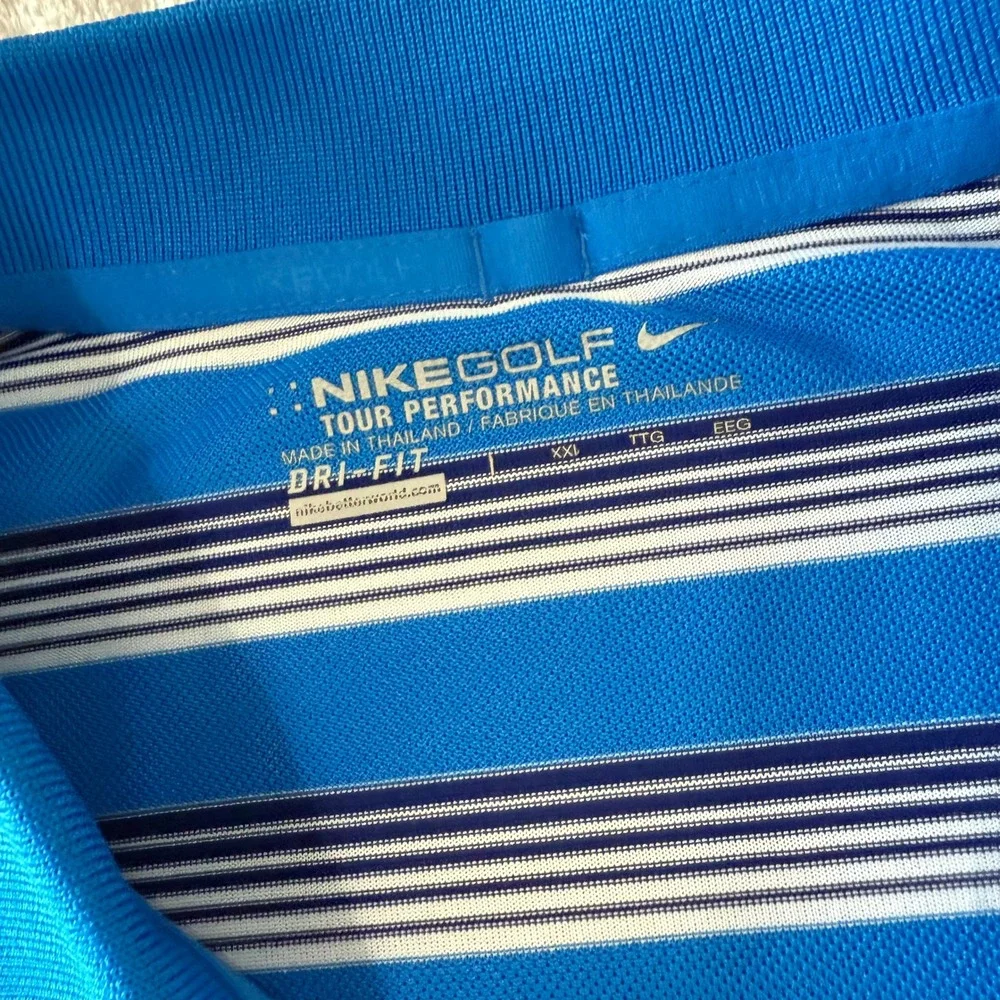 Nike Golf Tour Performance Dri FIT Blue White Stripe‎ Polo Shirt Men XXL
